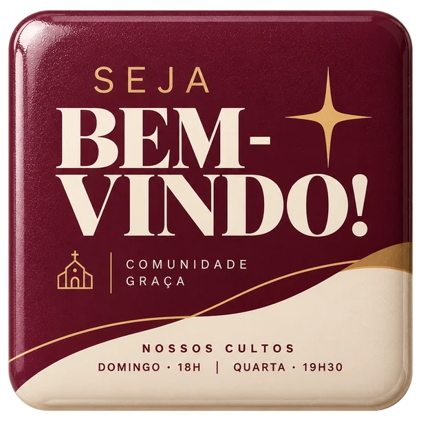 Ímã de geladeira de boas-vindas com os horários dos cultos